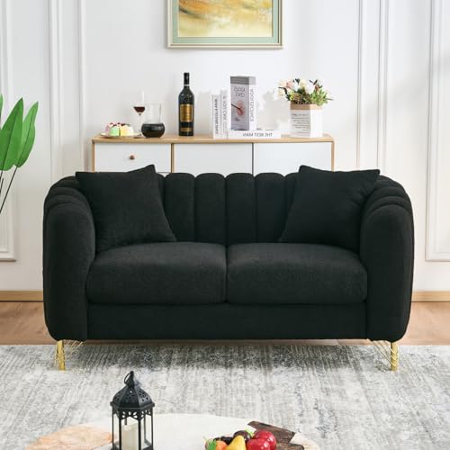 63" Chenille Loveseat Sofa Black Cozy Sanctuary Modern Living Room,