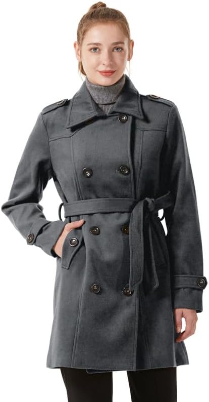 KVE Women's Classic Double Breasted Pea Coat Winter Mid-Long Slim Trench Coat with Belt - Image 5