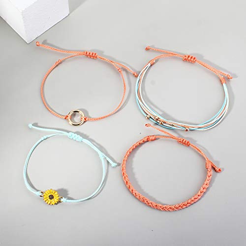 Image of Stackable Sunflower String Bracelets Cute Boho Braided Summer Beach Jewelry