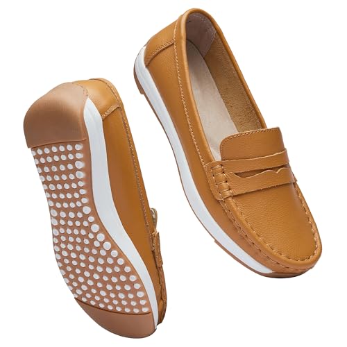 Image of Women's Loafers Moccasin Casual Slip On Flat Shoes Comfortable Leather Driving Loafers Lightweight Nurse Work Shoes