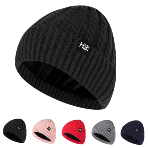 HASAGEI Bonnet Homme Hiver Coupe-Vent Chaleureux Bonnet Chapeau Femme Doublure Polaire Double épaisseur Tricoté Bonnets pour Tous Les Jours, La Course, Le Ski