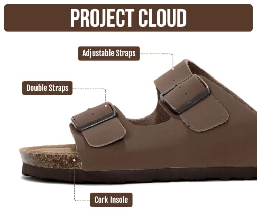 Image of Project Cloud 100% Genuine Leather Flat Sandals For Women 2026 Cork Footbed Womens Sandals with Memory Foam and arch support Vacation Essentials Slides for Women Footwear (Venita)