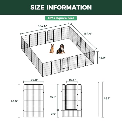 Image of FXW Rollick Unleashed Dog Playpen for Indoor, Yard, RV Camping, 45 inch 24 Panels for Large Dogs, Black│Patented