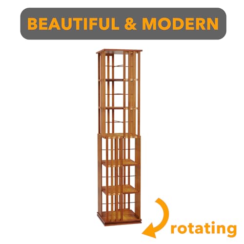 SpaceAid 6 Tier Rotating Bookshelf Tower, Bamboo Spinning Book Shelf, Revolving 360 Bookcase Storage Swivel Round Carousel, Vertical Rotate Turning Spiral Corner Organizer (6-Tier Walnut)