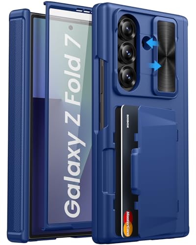 Image of for Samsung Galaxy Z Fold 7 Case Wallet, Built-in & Camera Cover & Card Holder & Hinge Protection & Screen Protector, Rugged Full Body Protective Phone Case for Galaxy Z Fold 7 2025, Blue