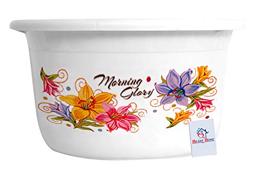 Image of Heart Home Flower Print 2 Pieces Unbreakable Plastic Multipurpose Bath Tub /Washing Tub 25 LTR (Blue & White)-HEART10600