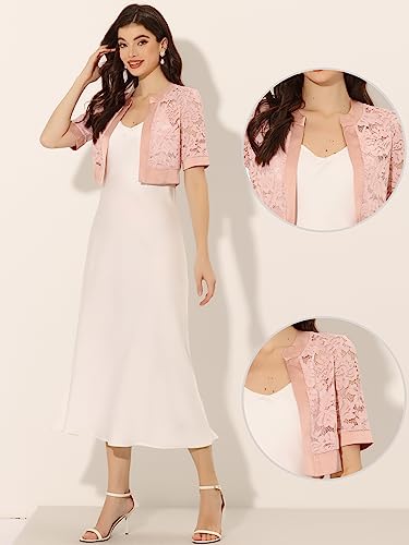 Image of Allegra K Lace Shrug for Women's Cropped Sheer Floral Lace Shrug for Evening Dresses