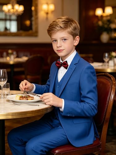 Image of Boys' Formal Suit 5 Piece Slim Fit Suits for Boy Kids Tuxedo Toddler Wedding Ring Bearer Outfit Teen Communion Dress