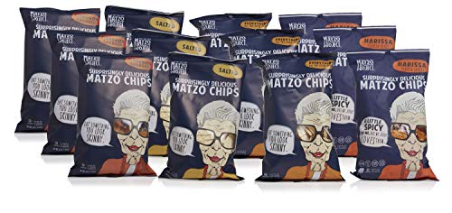 Matzo Chips, Variety Pack of Snack Bags (Everything, Salted, Cinnamon Sugared, Harissa) from The Matzo Project, Kosher, Vegan, Nut-Free, No Trans Fat, Nothing Artificial, 1oz, Pack of 12