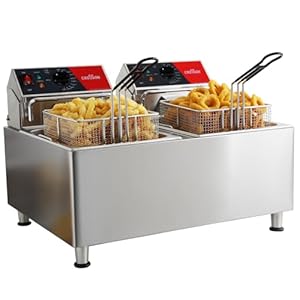 CROSSON ETL Listed 30Lbs Dual Tank Electric Commercial Deep Fryer with Solid Basket,Lid and Height Adjustable Legs for Restaurant Use,8L×2 Commercial Countertop Deep Fryer-120V/3600W(30Amps)