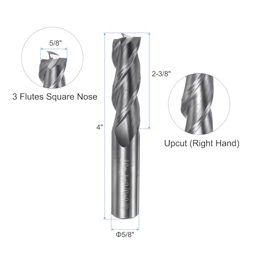 Image of uxcell Carbide Square End Mill, 5 /8 inch Diameter Uncoated 3 Flutes Milling Bit Cutter, for Aluminum Copper Non-Ferrous Metal, 5 /8 inch Shank 2-3 /8 inch Cut Length 4 inch Long
