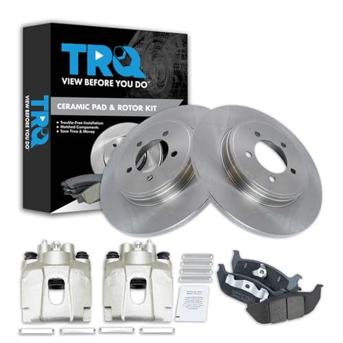 Image of TRQ Rear Brake Pad and Rotor Set Ceramic Rotors Calipers