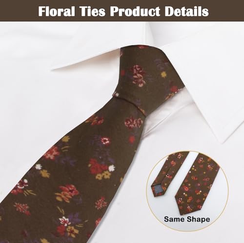 Image of Mantieqingway Men Skinny Tie Cotton Floral Necktie for Wedding Groomsmen Tie