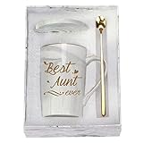 Best Aunt Ever Coffee Mug - 14 Ounce Grey with Gift Box, Spoon & Coaster - Perfect Aunt Gifts for Birthday, Mother's Day from Nephew or Niece