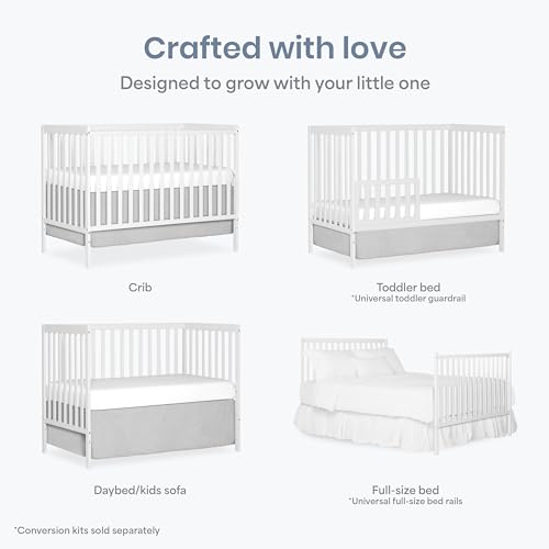 Dream On Me Synergy 5-in-1 Convertible Full-Size Baby Crib with Toddler, Day & Full Bed Conversion in White, GreenGuard Gold & BSA, 3 Mattress Heights, Sustainable Pinewood - Image 5