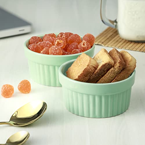 Urban Chef Ramekin Bowls | 225 ML | Microwave & Oven Safe, Ceramic Serving Ramekins for Baking, Diwali Gifts, Dessert Bowl for Puddings, Custards, Muffins, Souffle - Set of 2 (Sea Green)