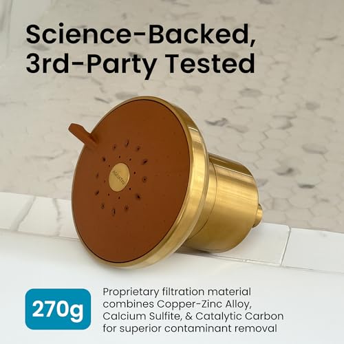 Image of AquaTru Shower - Advanced Shower Filter Removes Impurities from Hard Water to Support Healthy Skin, Scalp, Hair, Reduce Breakage, and Enhance Your Beauty and Self-Care Routine (Brushed Gold)