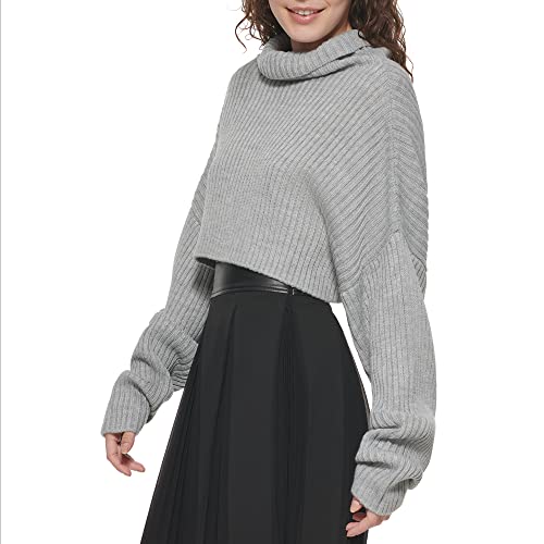 Image of DKNY Women's Turtleneck All-Day Comfort Cropped Sportswear Sweater