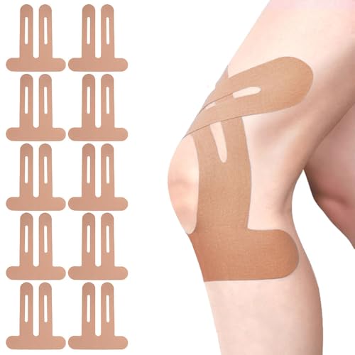 FDEETY 10 Piezas Cinta Kinesiológica Para Rodilla Cinta Elastica Precut Kinesiotapes Esparadrapo Deportivo Kinesio Tape Cinta Adhesiva Deportiva Pretape Vendaje Deportivo(Beige)