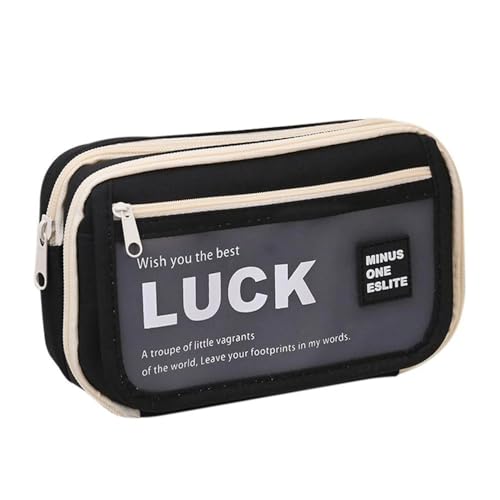 Image of Big Capacity 9-Layer Canvas Pencil Pouch for Boys & Girls, Multifunctional Visual Pouch for Stationery, Cosmetics, Accessories, College Essentials for Students, and Children's Gift (LUCK-Black color)