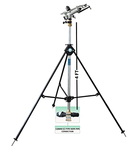 DVI AUTOMAT 1.25"inch raingun complete Set with HT40G ISI Penguin rain gun | Pipe Connector, 4FT ISI GI Riser Pipe, 3 Leg Height Adjustable Stand | (C TYPE SPRINKLER ADOPTER, 110MM(4"inch))