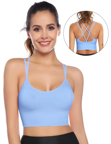 Image of Sykooria 3 Pack Strappy Sports Bra for Women Sexy Crisscross for Yoga Running Athletic Gym Workout Fitness Tank Tops