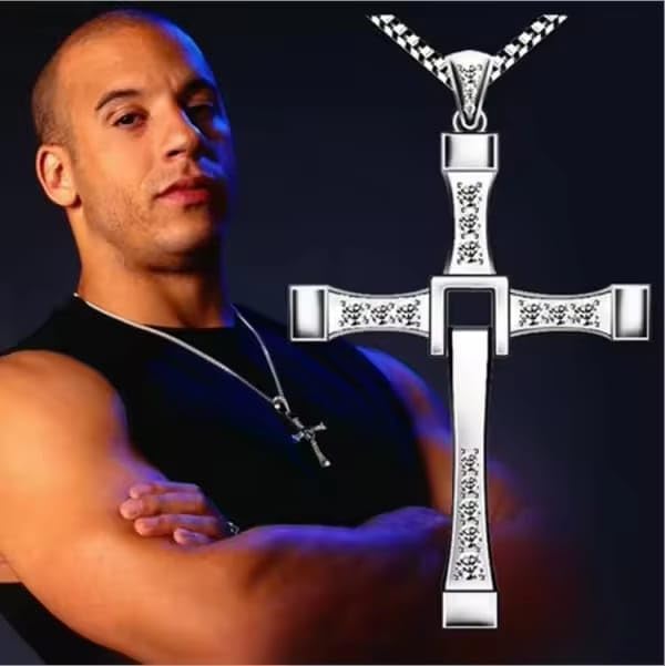 Dom Toretto Cross Necklace, Ozzy Osbourne Cross Necklace, Dominic Toretto Necklaces with Small Diamonds Silver, Stainless Silver Cross Chain for Men, Mens Cross Necklaces - Image 2