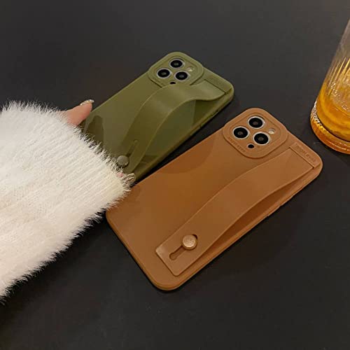 Coque silicone iPhone XS Max marron bracelet couleur unie