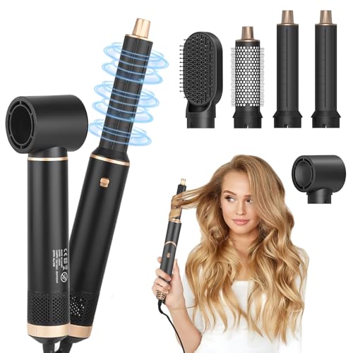 5 in 1 Air Styler, Magic Styler, Multi Use Ionic Hair Dryer Brush with Curl, Straighten, Volumise, Smooth and Hairdryer Brushes for Styling, Black Hot Air Stylers
