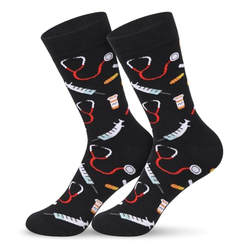 SATINIOR Krankenschwester Ärzte Unisex Witzige Lustige Socken für Weihnachten Geburtstag Party Geschenke(Injektor,Schwarz)