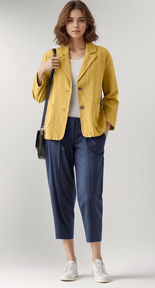 Women's Blazer Jackets Cotton Linen Casual Loose Long Sleeve2