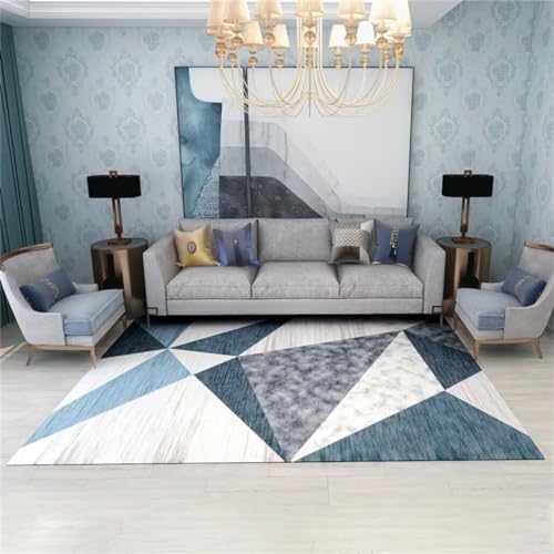 Tapis chambre ado garcon résistant bleu 140x180cm géométrique