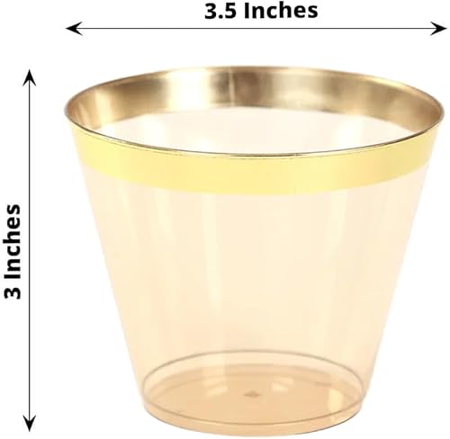 Miniatura 10 de Efavormart - Juego de 12 vasos de plástico de oro rosa de 10 onzas, diseño de borde para decoración de boda