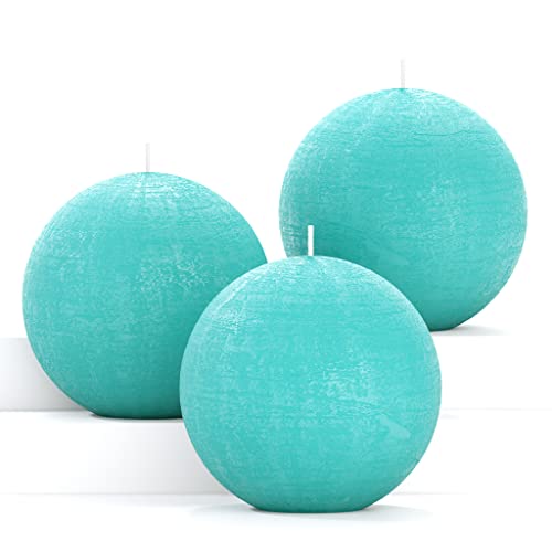 Candwax Candle Set Of 3 Round Candles Ball 3 Inch - Perfect Candle Decor As Wedding Decoration And Candles Romantic - Unscented Shaped Candles Long Burning - Turquoise Candles #TOP14