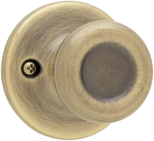 Image of Kwikset Tylo Dummy Door Knob, Single Sided Handle for Closets, French Double Doors, and Pantry, Antique Brass Non-Turning Interior Push /Pull Door Knob, with Microban Protection