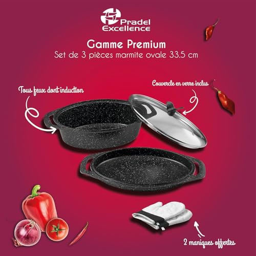 Pradel Excellence PCUI001015 - Olla de cocción lenta de aluminio de 24 cm, tapa de cristal, revestimiento antiadherente, mango extraíble, color negro - imagen 6