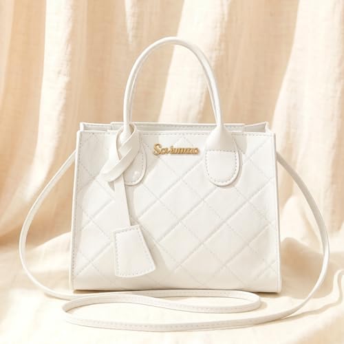 Bolsa feminina acolchoada de couro PU, bolsa tiracolo com alça superior de 20 cm para trabalho, viagem, compras, Branco
