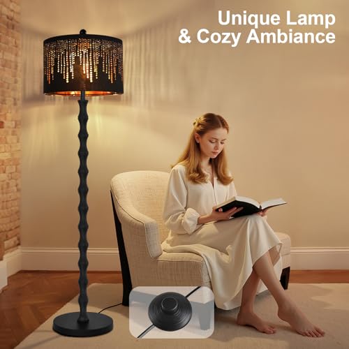 Image of AHDWDW Vintage Floor Lamp for Living Room Bedroom,Farmhouse Rustic Floor Lamps,Modern Standing Tall Lamp with Black Unique Lampshade,Gothic Mid Century Iron Floor Lamp for Office Corner Decor