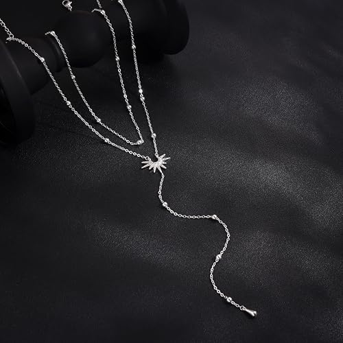 Image of CHESKY Long Necklaces for Women, 14k Gold Plated /Streling Silver Lariat Necklace Dainty Statement Prom Necklace Rosary Cross Sun Drop Pendant Dangle Necklace Gold Prom Jewelry for Women Gifts