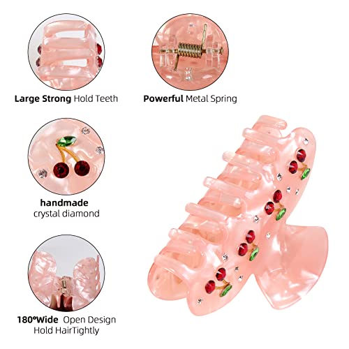 Jayongnee Clip Cherry Hair Claw Clips For Thin Hair, Shell Hair Clip For Women, 2 Pcs French Style Hair Clip Jaw Clips Moon Hair Clips With Cherry Decoration #TOP4