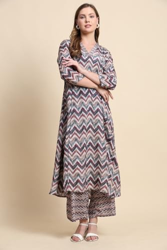 Toochki Kurta Set For Women |Two Piece Kurta Set | Latest Women Kurta Set | Flared Kurta Set | Trendy Long Kurta Set | Zig Zag Printed Multicolour