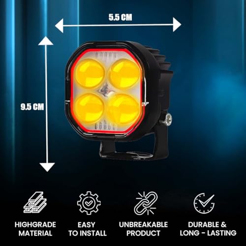 Image of 4 Lens LED Fog Light for Bike, Scooter & Car | Waterproof Spotlight with High /Low Beam, 12-80V Universal Fit, Dual Color (Yellow & White) - Pack of 2