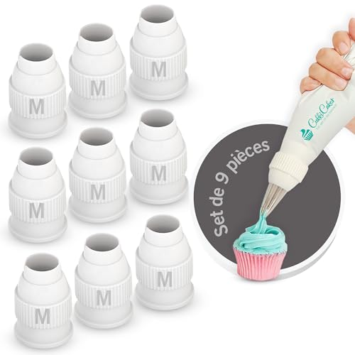 CukkiCakes 9 Adaptateurs pour Douille Patisserie et Poche a Douille Patisserie Professionnelle Jetable et Reutilisable - Accessoire et Ustensile à Pâtisserie pour Kit Patisserie (Taille: M)