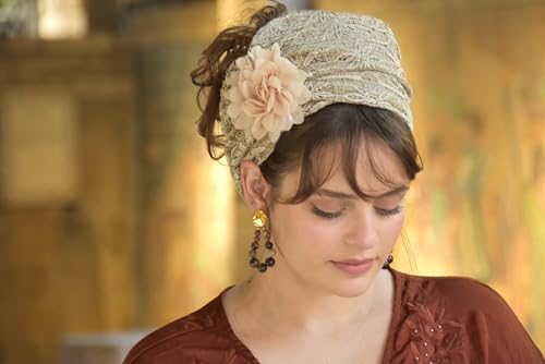 Vanilla Stunning Lace Flower Headband Bandana, Tichel, Head Covering, Scarf, Half Coveing, Pre-tied, Loss Hair, Chemo, Tichel,2