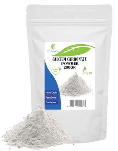 POLVO DE CARBONATO DE CALCIO - 200 Gr - utilizado en formulaciones de maquillaje mineral, y como abrasivo suave para productos para el cuidado bucal
