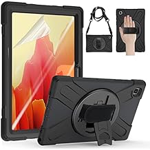 ZenRich Case for Samsung Galaxy Tab A7 10.4 Inch 2022/2020 Model SM-T500/T503/T505/T507/T509 with Screen Protector, Heavy Duty Shockproof Case with Kickstand Hand Strap and Shoulder Strap, Black