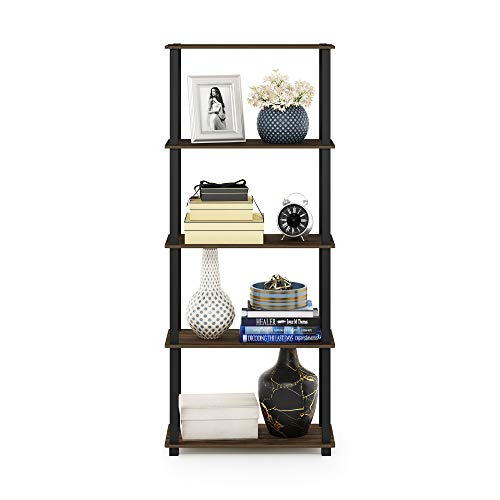 Image of Furinno TURN-S-TUBE Book Shelf, 5-Tier Toolless Storage Shelves with Square Tubes, Shelving Unit for Organization and Storage for Living Room, Home Office, Columbia Walnut