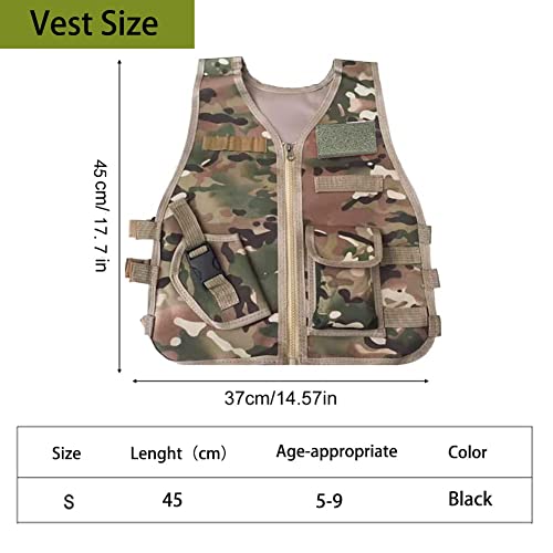 Xximuim Kids Tactical Vest,45CM Adjustable Nylon Children Outdoor Game Vest t with Multiple Pouches for Playing Game CS(CP camouflage) - Thumbnail 5