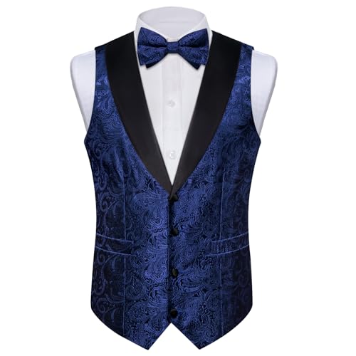DiBanGu Silk Suit Vest for Men Shawl Collar Vest with Tie Set Bowtie Tie Clip Pocket Square Cufflinks Waistcoat4