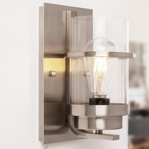 Image of Brushed Nickel Modern Wall Sconces,Bathroom Light Fixture,10.2 in | E26 Base,modern wall sconces for hallways,stairs,bedroom,beside lights wall mounted